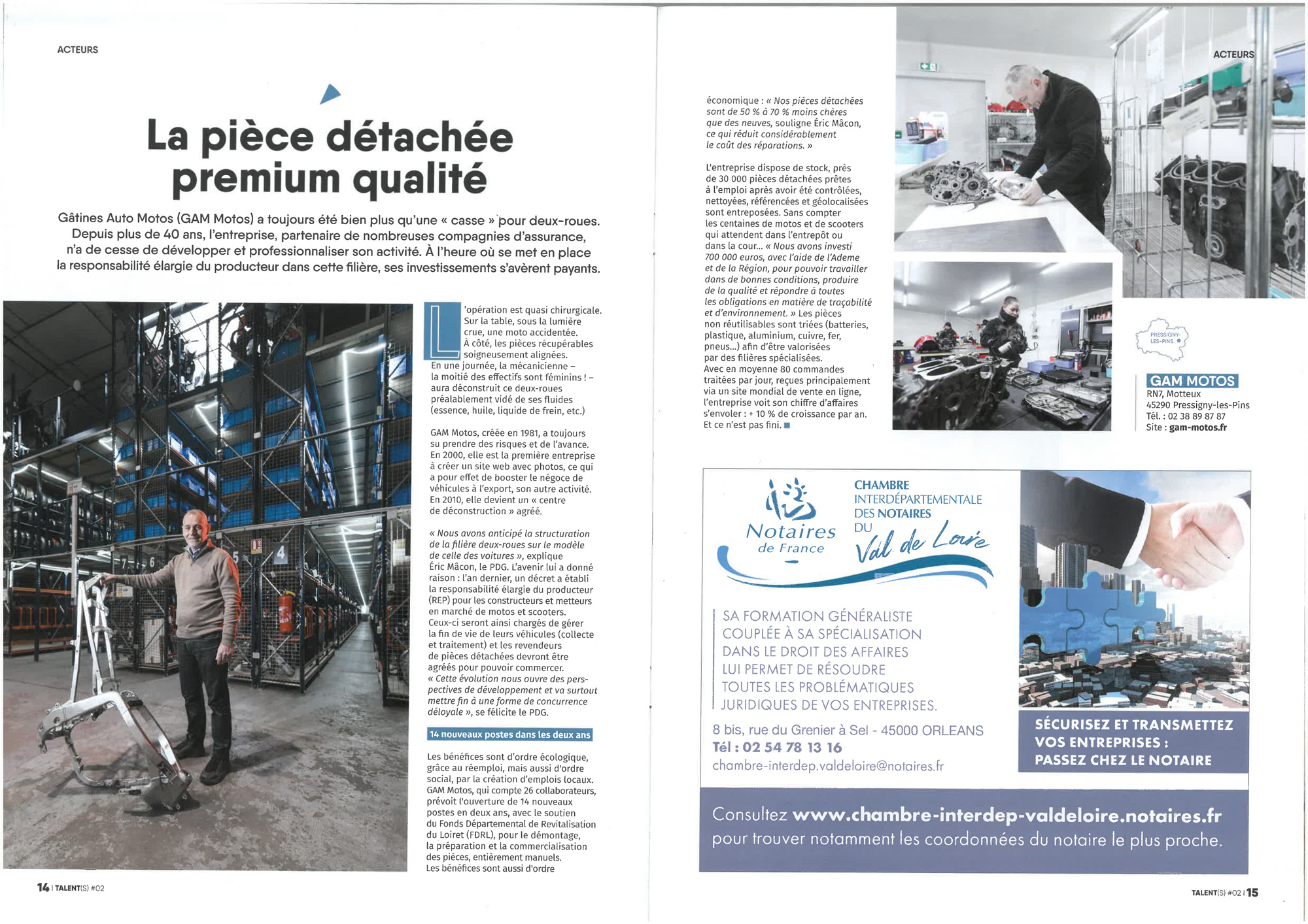 Gam Motos à l’honneur dans le magazine loirétain « Talent(s) »